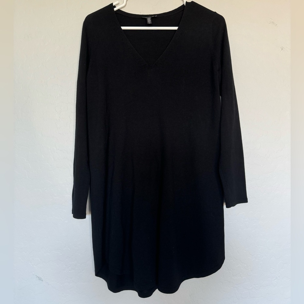 EILEEN FISHER V-Neck Wool Tunic Dress in black size small - Picture 3 of 11